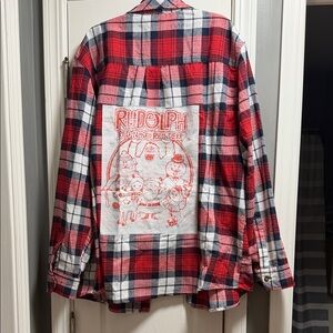 Upcycled flannel size xl from Angry Minnow cutest vintage Rudolph characters